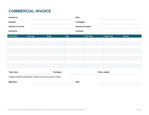 Preview of the first page of Commercial invoice (DOCX)