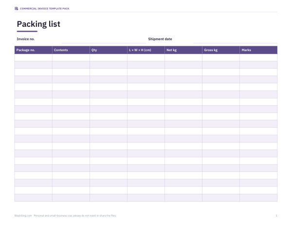 Preview of Printable Packing List Template